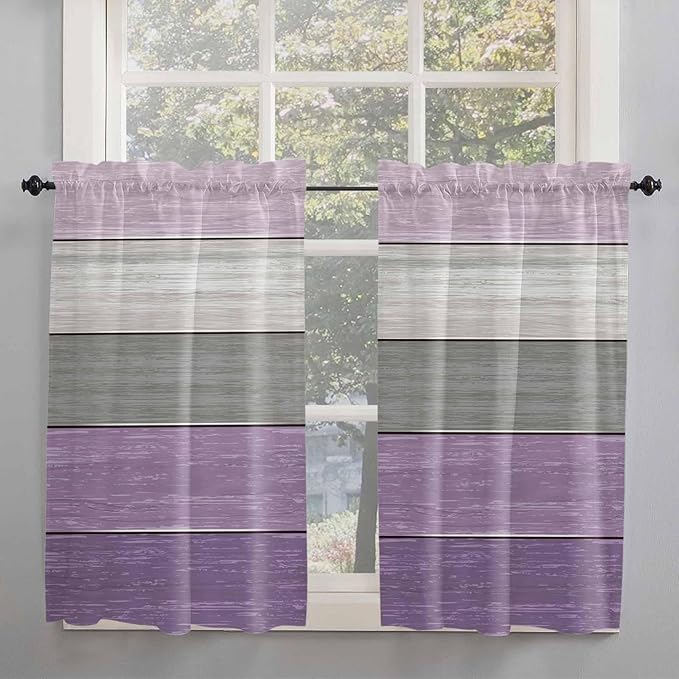 Country Wood Board Gray Purple Window Valance Curtains, Farmhouse Gradient - Image 7