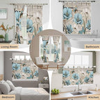 Teal Blue Tulips Kitchen Curtains 24 Inch Length, Small Window Curtains Tab Top - Image 7
