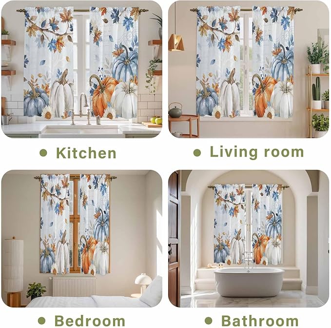 Fall Blue Maple Window Curtains 63 Inch Long 2 Panel Set, Rod Pocket Bedroom - Image 8