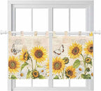 Yellow Sunflowers Kitchen Curtains 36 Inch Length, Small Window Curtains Tab Top by Unknown