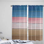 Blue Pink Brown Gradient Wood Grain Window Valance Curtains, Vintage Wood Board - Image 8