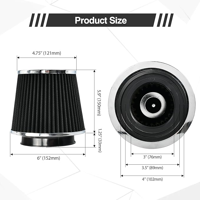 Universal Clamp On Air Intake Filter fits 3 In /3.5 In /4 In Three Different - Image 2