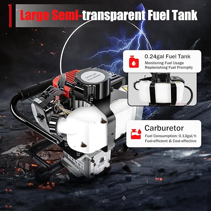 Gas Powered T-Post Driver, 900W 32.7CC T Post Pounder Driver Heavy Duty Gasoline - Image 7