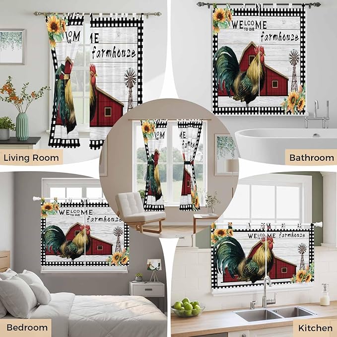 Farmhouse Rooster Bathroom Curtains 63 Inch Length, Window Curtains Tab Top - Image 7