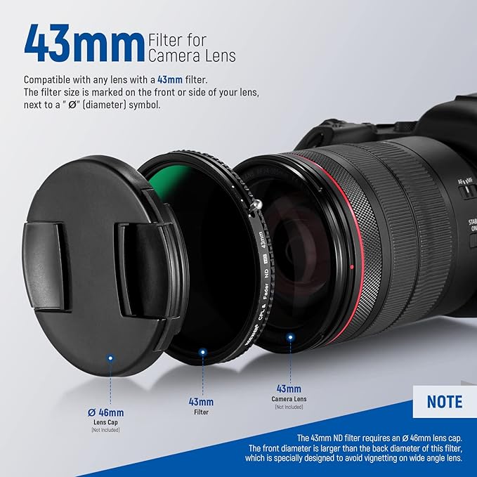 NEEWER 2 in 1 43mm Variable ND Filter ND2–ND32&CPL Filter No X Cross/30 Layer - Image 9