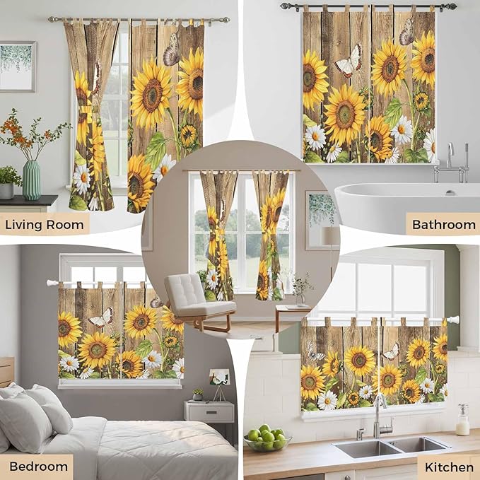 Farmhouse Sunflowers Living Room Curtains 84 Inch Length, Window Curtains Tab - Image 7