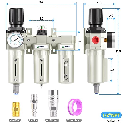 TAILONZ PNEUMATIC 0-240PSI 1/2 Inch NPT Grade Three Stage Industrial Air Drying - Image 2
