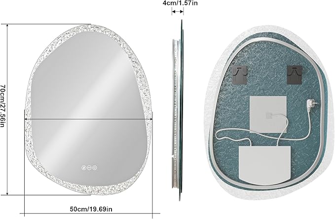 LUVODI Lighted LED Bathroom Mirror: 28”x20”Irregular Stone Pattern Frosted Wall - Image 5
