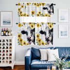 Kitchen Curtains Tiers and Valance Set of 3, Cow Sunflowers Light Filtering - Image 6