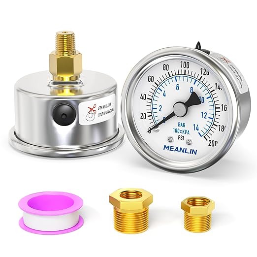MEANLIN MEASURE 0~200Psi Dry Pressure Gauge Stainless Steel 1/8" NPT 2" FACE by MEANLINMEASURE