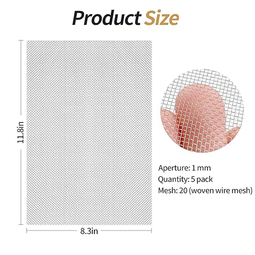 5 Pack 304 Wire Mesh Screen, 11.8"X8.2" Heat-Resisting Metal Mesh, 20 Mesh - Image 2