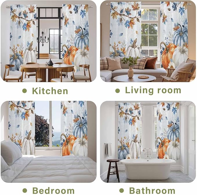 Fall Blue Maple Window Curtains 72 Inch Long 2 Panel Set, Rod Pocket Long - Image 8