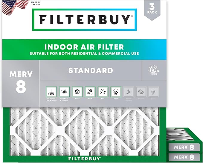 Filterbuy 18x18x1 Air Filter MERV 8 Essential Dust & Allergy Defense, by Filterbuy
