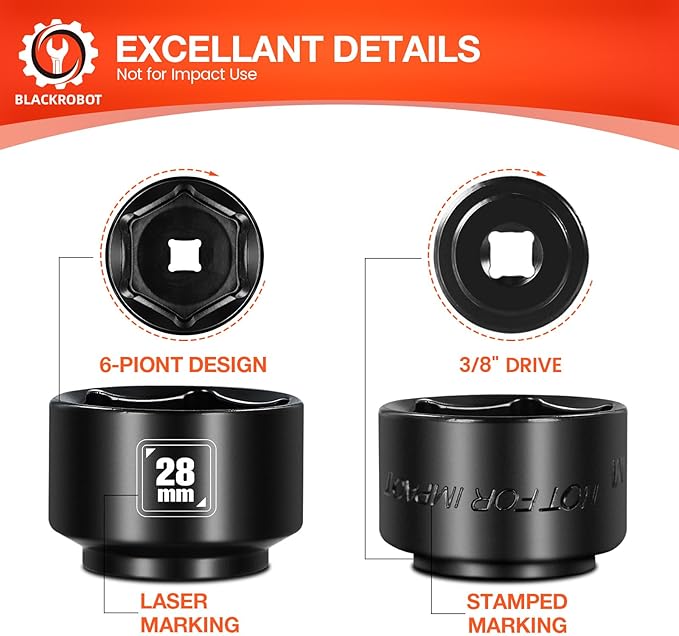 BLACKROBOT 28mm Low Profile Oil Filter Socket, 3/8" Drive 6-Point Oil Filter - Image 4