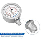 MEASUREMAN Pressure Gauge 1/4 NPT, 0-100psi/kPa Fully Stainless Steel Hydraulic - Image 5