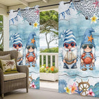 Ocean Gnome Outdoor Curtains for Patio Summer Marine Plumeria Shell Wood Blue - Image 5