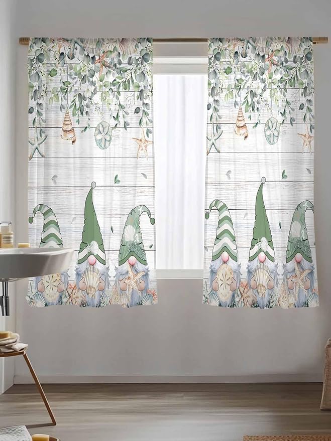 Sheer Curtains 63 Inch Length, Coastal Eucalyptus Leaf Semi Sheer Curtains - Image 5