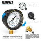 MEANLIN MEASURE 0~60Psi Plastic Frame 1/4" NPT Start and Clean Filter Pressure - Image 4