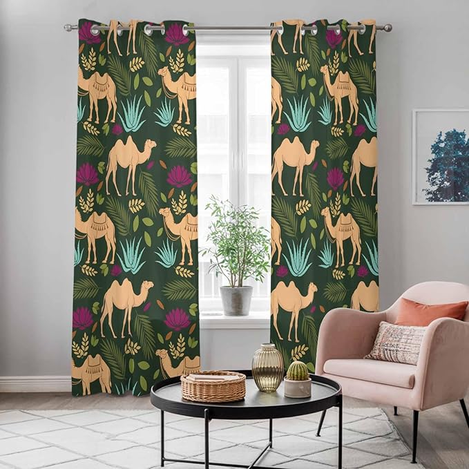 2 Panel Kitchen Cafe Curtains, Retro Desert Camel Sunlight Filtering Nature Air - Image 5