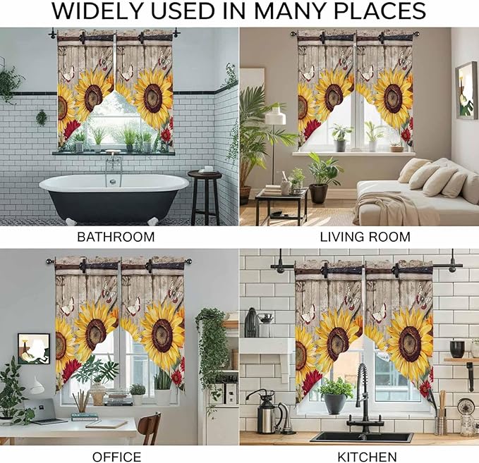 Sunflowers Swag Valances for Windows, Retro Flower Barn Doors Butterfly - Image 9