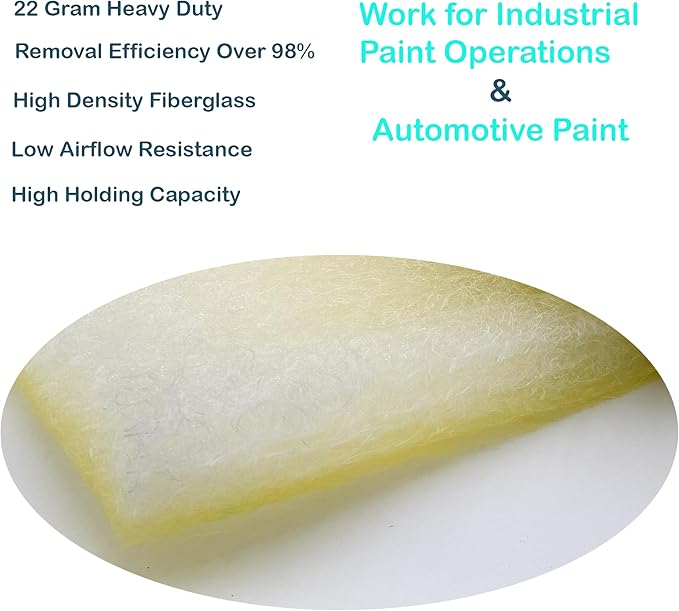 wioboy Paint Booth Exhaust Filter Roll, 22 Gram Heavy Duty Fiberglass Paint - Image 2