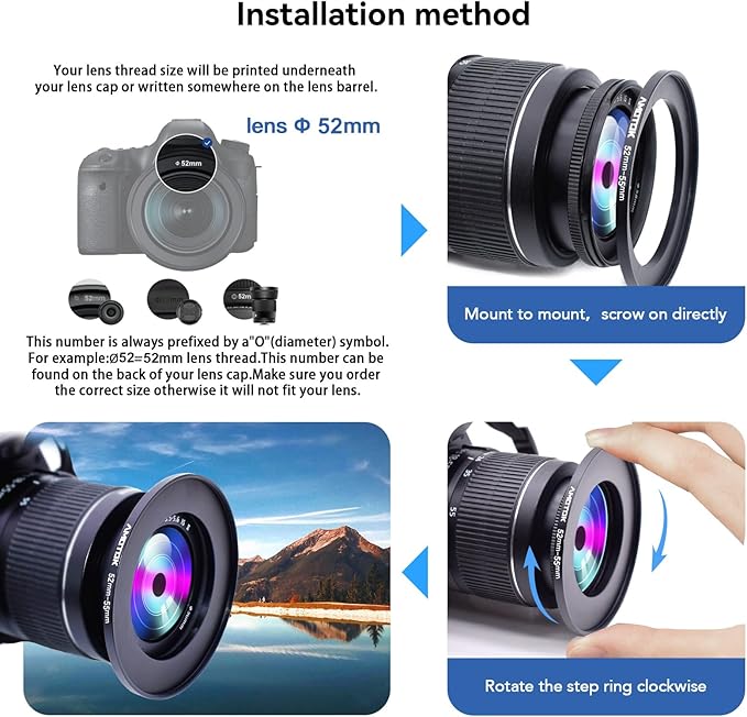 52mm Lens to 55mm Camera Lens Adapter, 52mm-55mm Filter Step up Ring Adapter - Image 5