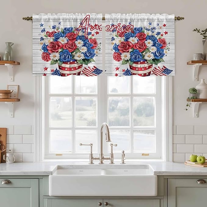Independence Day Kitchen Tier Curtains 24 Inch Long 2 Panel Set, Rod Pocket - Image 3