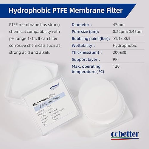 100 Pieces/Pack PTFE Disc Membrane Filters Hydrophobic 47mm Diameter 0.22µm - Image 2