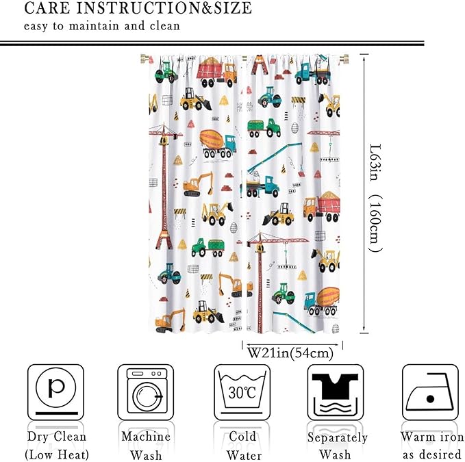 Construction Window Curtains, Kids Cartoon Construction Machines Building Hand - Image 4