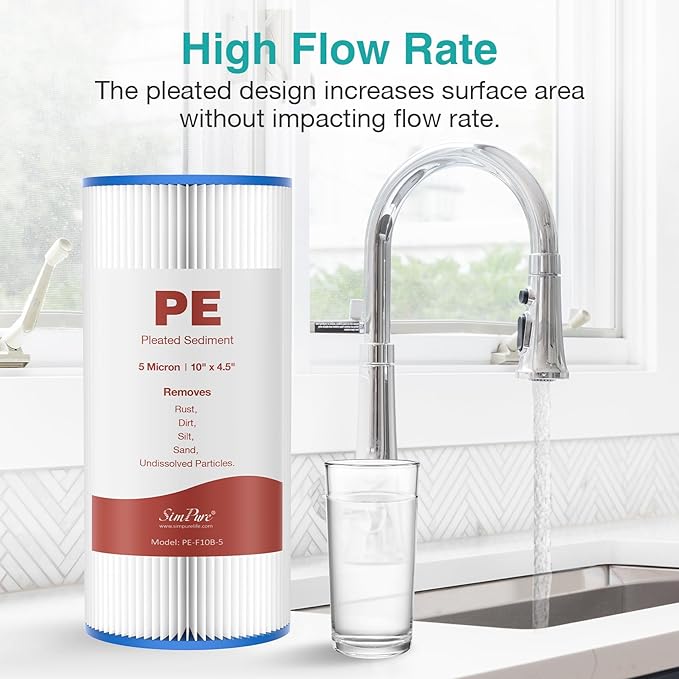 SimPure 10"x4.5" Pleated Sediment Water Filter, 5 Micron Whole House Water - Image 4