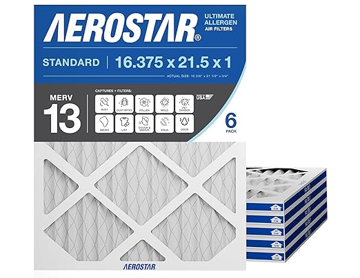 Aerostar 16.375x21.5x1 MERV 13 Air Filter, 6 Ct, ACTUAL SIZE, Air Conditioning by AirFiltersDelivered