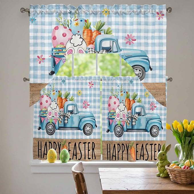 Swag Valance Curtains, Easter Truck - Image 3