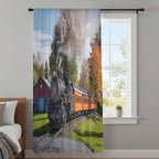 Steam Train Sheer Curtains 96 Inch Length Railroad Country Barn Rustic Trees - Image 4