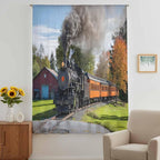 Steam Train Sheer Curtains 108 Inch Length Railroad Country Barn Rustic Trees - Image 5