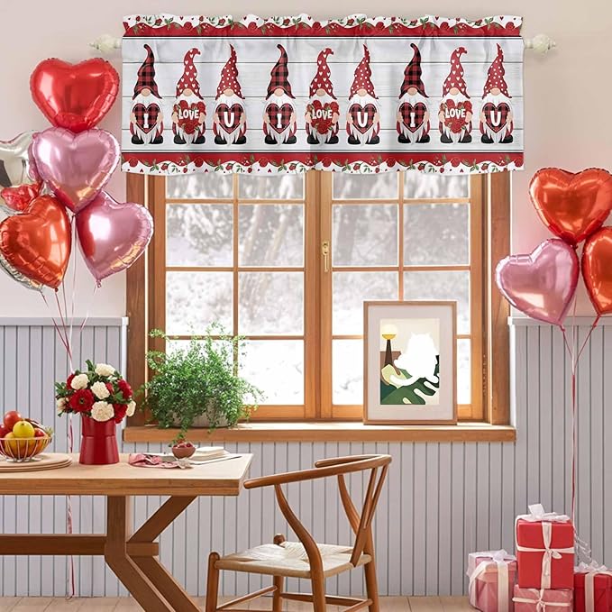 I Love U Valance Curtains for Kitchen, Valentine's Day Dwarf Romantic Wood - Image 7