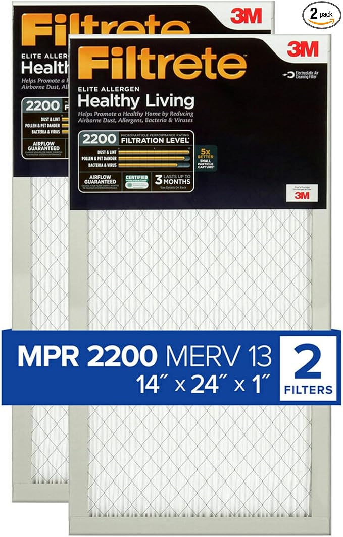 Filtrete 14x24x1 AC Furnace Air Filter, MERV 13, MPR 2200, Elite Allergen by Filtrete