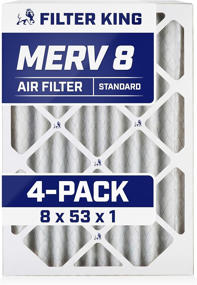 Filter King 8x53x1 Air Filter | 4-PACK | MERV 8 HVAC Pleated A/C Furnace by FilterKing