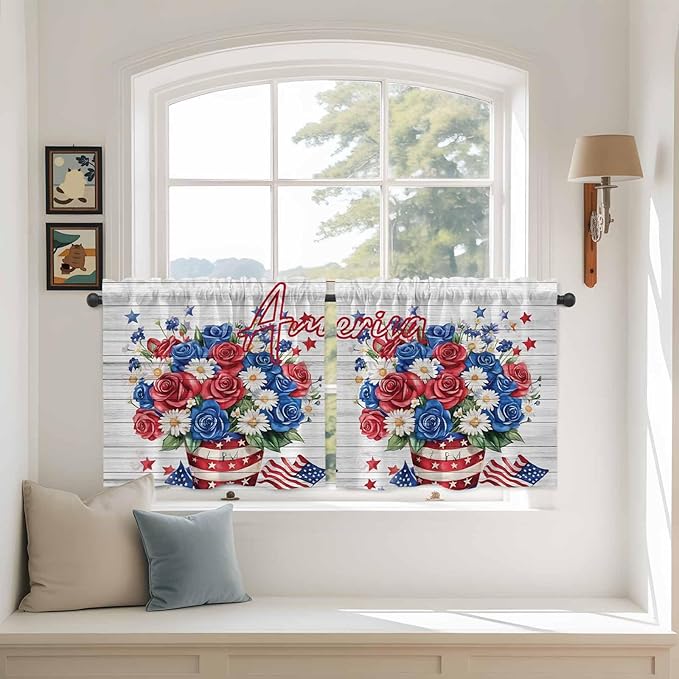 Independence Day Kitchen Tier Curtains 36 Inch Long 2 Panel Set, Rod Pocket by Unknown