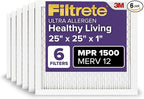 Filtrete 25x25x1 AC Furnace Air Filter, MERV 12, MPR 1500, CERTIFIED asthma & by Filtrete