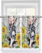 Farmhouse Tier Curtains 45 Inches Long, Watercolor Sunflowers Animals Printed by Unknown
