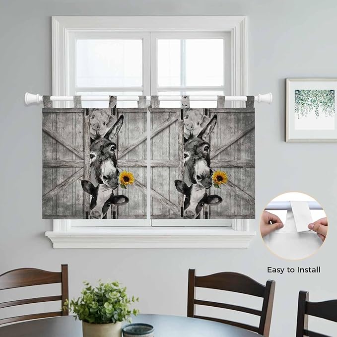 Funny Farm Animals Kitchen Curtains 24 Inch Length, Small Window Curtains Tab - Image 4