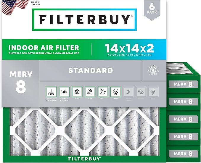 Filterbuy 14x14x2 Air Filter MERV 8 Essential Dust & Allergy Defense, by Filterbuy