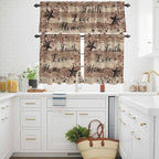 Kitchen Curtains Tiers and Valance Set of 3, Farmhouse Star Brown Light - Image 3