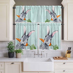 Easter Kitchen Curtain Set, Spring Rabbit Botanical Carrots Green Wooden Grain - Image 3