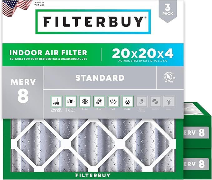 Filterbuy 20x20x4 Air Filter MERV 8 Essential Dust & Allergy Defense, by Filterbuy