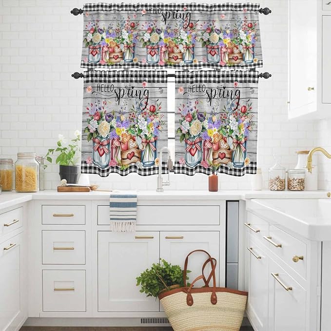 Spring Flowers Kitchen Curtains Set 3 Piece - Image 3
