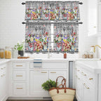 Kitchen Curtains Tiers and Valance Set of 3, Spring Flowers Light Filtering - Image 3