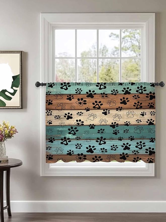 Sheer Curtains 45 Inch Length, Vintage Farmhouse Country Wooden Grain Privacy - Image 2