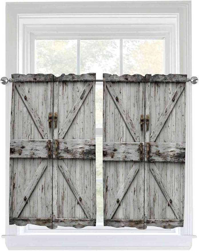 Vintage Gate Kitchen Curtains 54 Inches Length, Farmhouse Wooden Grain Shabby by Unknown