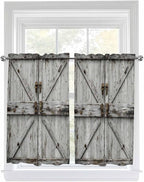 Vintage Gate Tier Curtains 45 Inches Long, Farmhouse Wooden Grain Shabby Chic by Unknown
